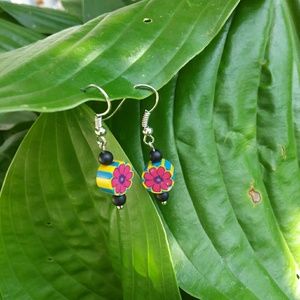 Handmade Round Rubber Flower Earrings